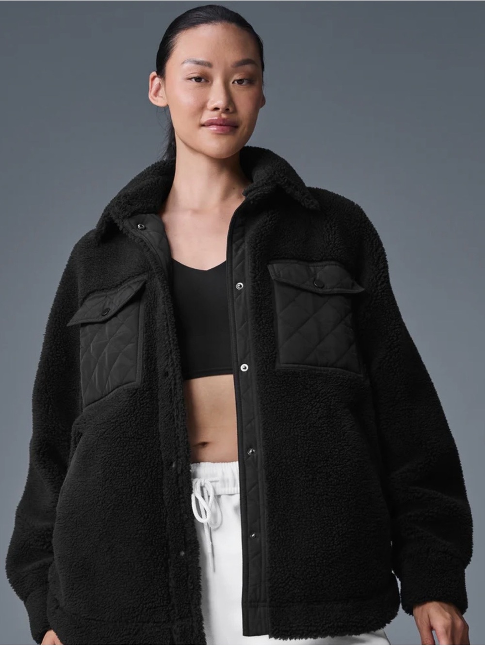 ALO Yoga Black Sherpa Quilted-Pocket Jacket